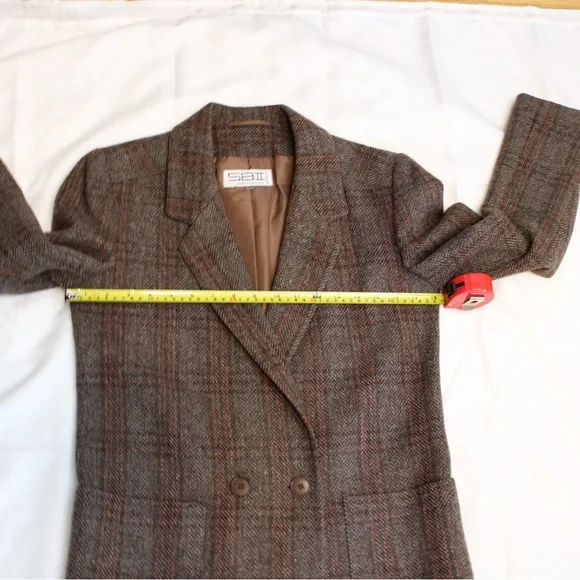 Vintage 80s S.B. II By Bitterman Women's Wool Plaid & Herringbone Blazer Jacket - Picture 11 of 11